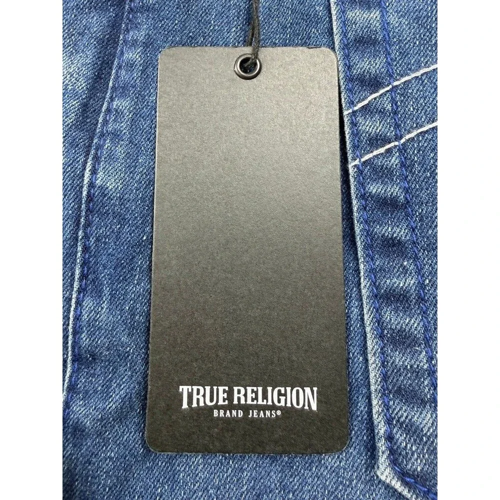 NEW TRUE RELIGION Geno Mens 34x32 Denim Blue Wash USA Relaxed Slim Fit Jeans